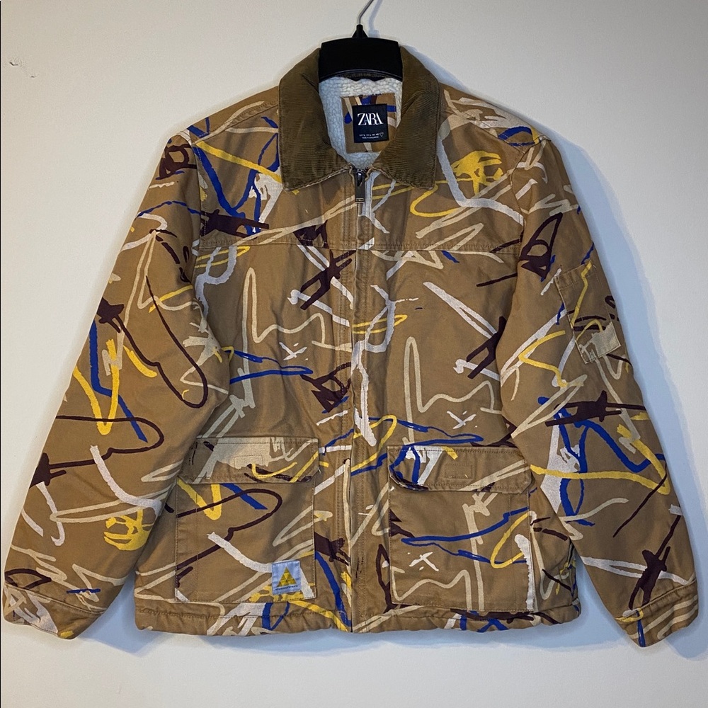 Zara Graffiti Jacket with Colorful Abstract Design Size L